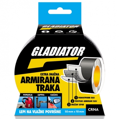 Gladiator Armirana traka 50 mm x 10 m crna