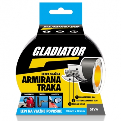 Gladiator Armirana traka 50 mm x 10 m, siva